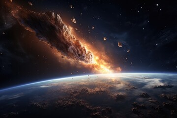 Meteor glowing as it enters the Earth's atmosphere, ultra realistic. Generative Ai. - obrazy, fototapety, plakaty