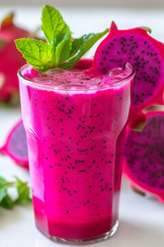 delicious healthy pitahaya juice close-up