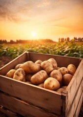 Fresh potatoes messy from ground in box for sale to shop and market. Generative Ai.