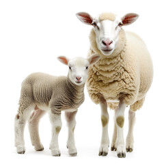 Sheep and lamb on white background.