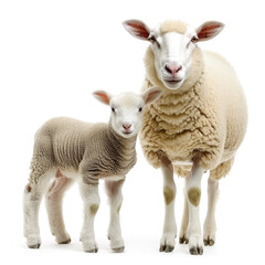 Obraz premium Sheep and lamb on white background.
