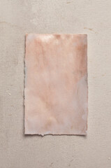 Beige and nacre gold  frame watercolor  painting paper empty card blank on wood wall. Abstract texture copy space neutral grunge background.