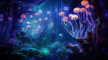 Foto op Aluminium Underwater wonderland where mermaids and sea creatures celebrate the new year © Mehran