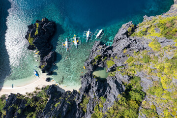 Aerial view of different bangka boat, in Secret Lagoon.