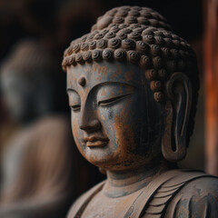 Serene Buddha Statue Close-Up with Textured Detail
