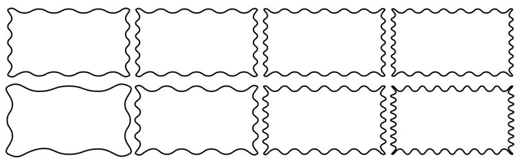 Zig zag Wavy frames set. Geometric Jagged Rectangular border collection. Abstract Zig zag frame shapes isolated on transparent background.