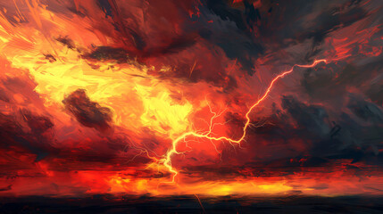 Abstract Background Dark Red Storm Clouds with Lightning