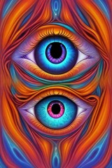 Abstract psychedelic background with eyes.
