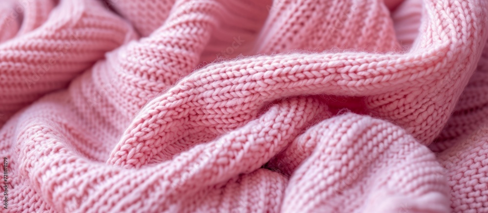 Poster large knitted pink wool fabric with texture and loop