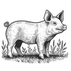 An illustration of Pig in Farm Landscape