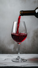 wine pours from a bottle into a glass, mockup, photo, minimalism, banner, plain background