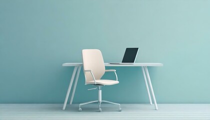 Streamlined Productivity: Minimal Office Chair and Table with Laptop Setup
