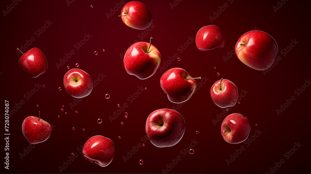 Aufkleber floating red apples on a deep red background