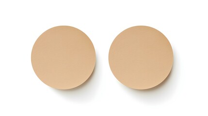 Two Light Brown round Paper Notes on a white Background. Brainstorming Template with Copy Space