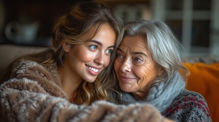 Cherished Moments: Young Woman and Senior Lady Embracing