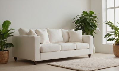 Elegant white sofa in a bright living room