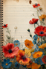 a printable journal lined sheet for writing page featuring a border of hand drawn wild flowers