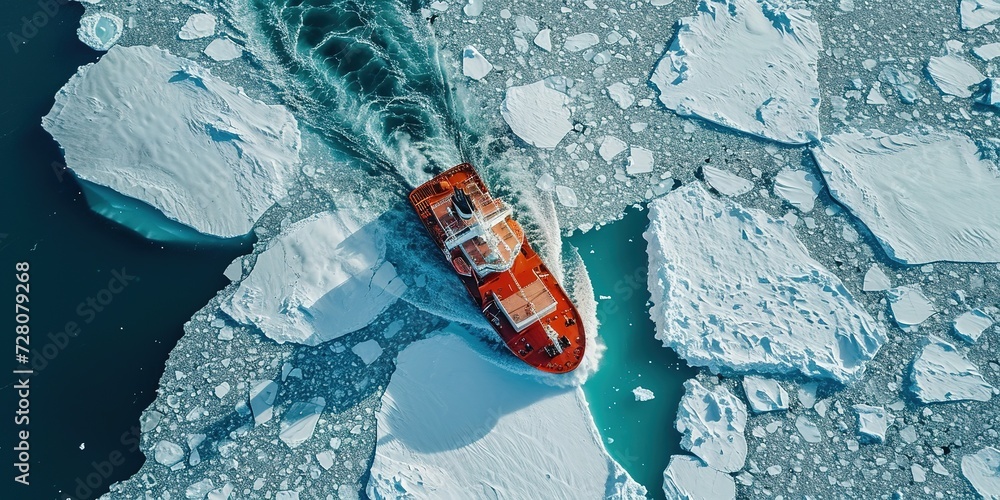 Wall mural icebreaker ship cruising through the arctic ice floes in greenland