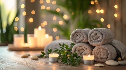 Atmosphere of relaxation and tranquility that embodies the essence of a spa retreat, beauty treatment items for spa procedures.