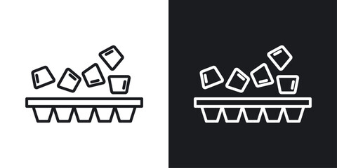 Ice Cube Plastic Container Icon Designed in a Line Style on White Background. - obrazy, fototapety, plakaty