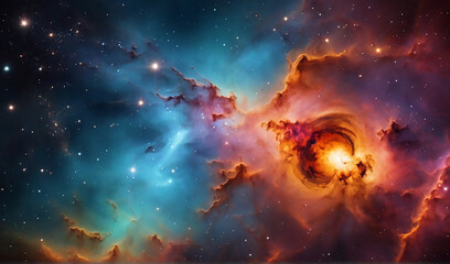 Mesmerizing space nebula filled with vibrant colors, intricate patterns, and cosmic energy.Nebula...