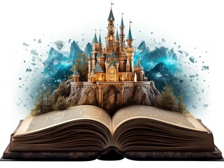 Castle Emerging from Book Imagination and Possibility Isolated on White Background AI Generated