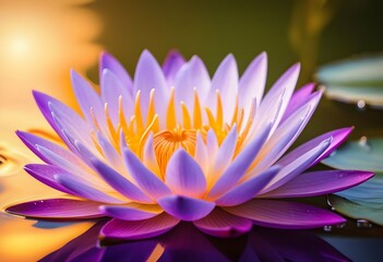 Blooming Tranquility Lotus Flower Close-up with Purple and Pink Tints