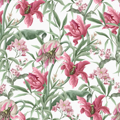 Seamless pattern with vintage tulips. Vector.