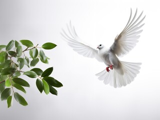 Dove Carrying an Olive Branch Peace and Harmony Isolated on White Background AI Generated