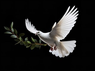 Obraz premium Dove Carrying an Olive Branch Peace and Harmony Isolated on White Background AI Generated