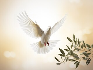 Dove Carrying an Olive Branch Peace and Harmony Isolated on White Background AI Generated