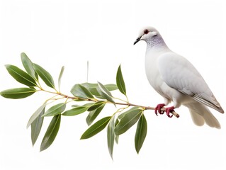 Dove Carrying an Olive Branch Peace and Harmony Isolated on White Background AI Generated