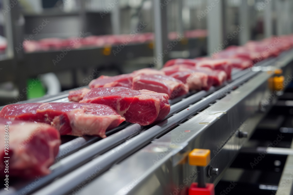 Poster factory for the production of minced meat. background with selective focus and copy space