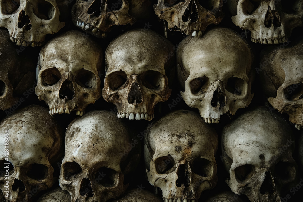 Poster skulls in dark gloomy style. background for design with selective focus and copy space.