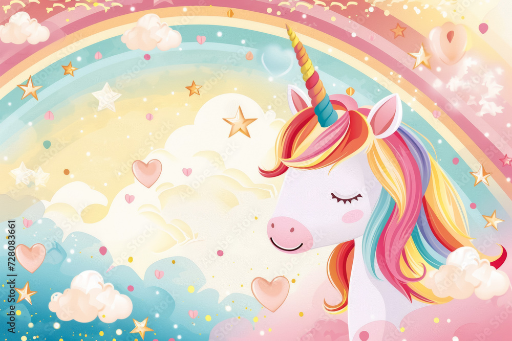 Poster rainbow unicorn. background with selective focus and copy space