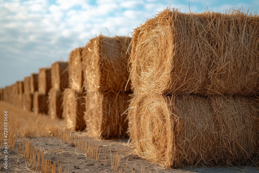 Poster harvesting hay. background with selective focus and copy space