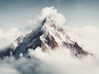 Fototapeta na wymiar Mountain Peak Piercing Clouds Aspiration and Achievement Isolated on White Background AI Generated