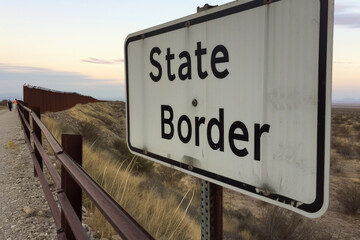 US state border fence. Backdrop with selective focus and copy space
