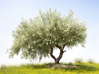 Olive Tree Full Bloom Peace and Prosperity Isolated on White Background AI Generated