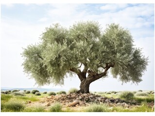 Olive Tree Full Bloom Peace and Prosperity Isolated on White Background AI Generated