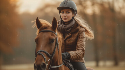 Obraz premium Woman riding a horse, closeup