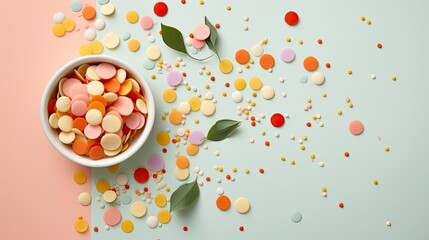 confetti and candy. mint festive background. Generative AI