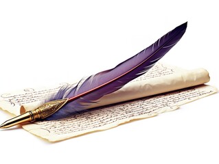 Quill Pen over Ancient Scroll History and Wisdom Isolated on White Background AI Generated