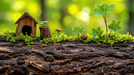Rolgordijnen wooden home in the forest. Generative AI © anna