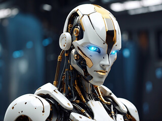 3D Rendering Robot Artificial intelligence. Futuristic robots or androids engaged in various activities, showcasing advanced technology and sleek design.