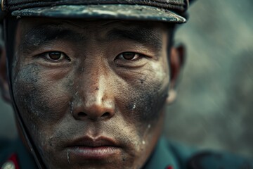 North Korean soldier portrait. Soldier of North Korea detailed photography