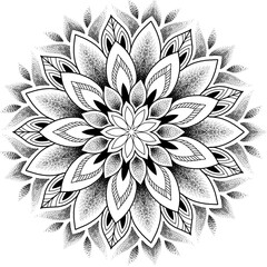 Floral Mandala design in black color. Dot work and line work. Tattoo design