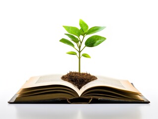 Seedling Growing in Open Book Knowledge and Growth Isolated on White Background AI Generated