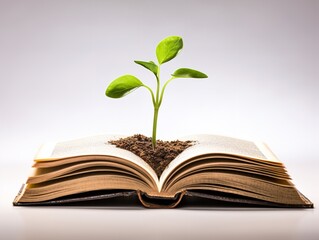 Seedling Growing in Open Book Knowledge and Growth Isolated on White Background AI Generated