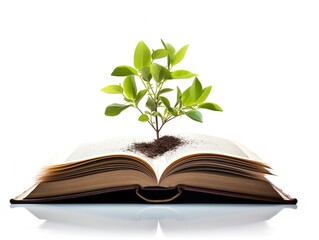 Seedling Growing in Open Book Knowledge and Growth Isolated on White Background AI Generated